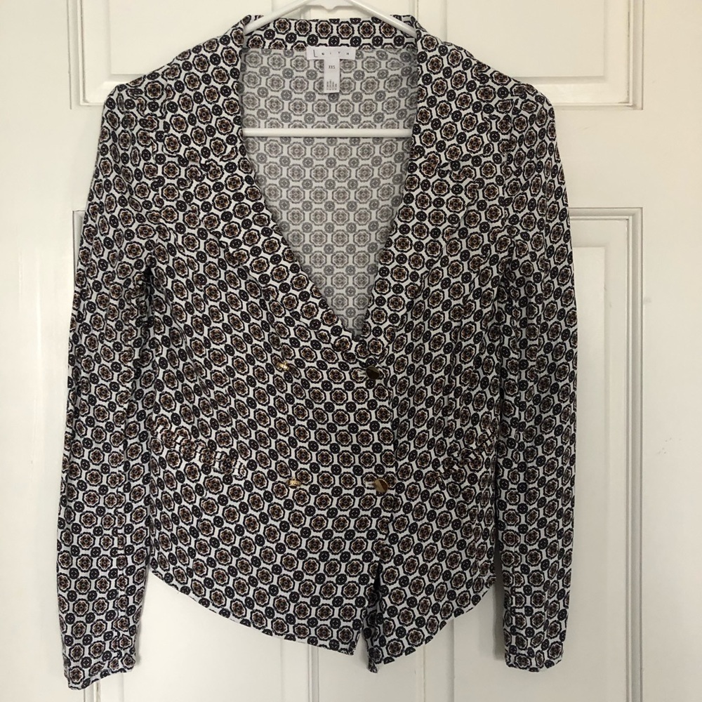 LEITH XXS white with gold buttons blouse